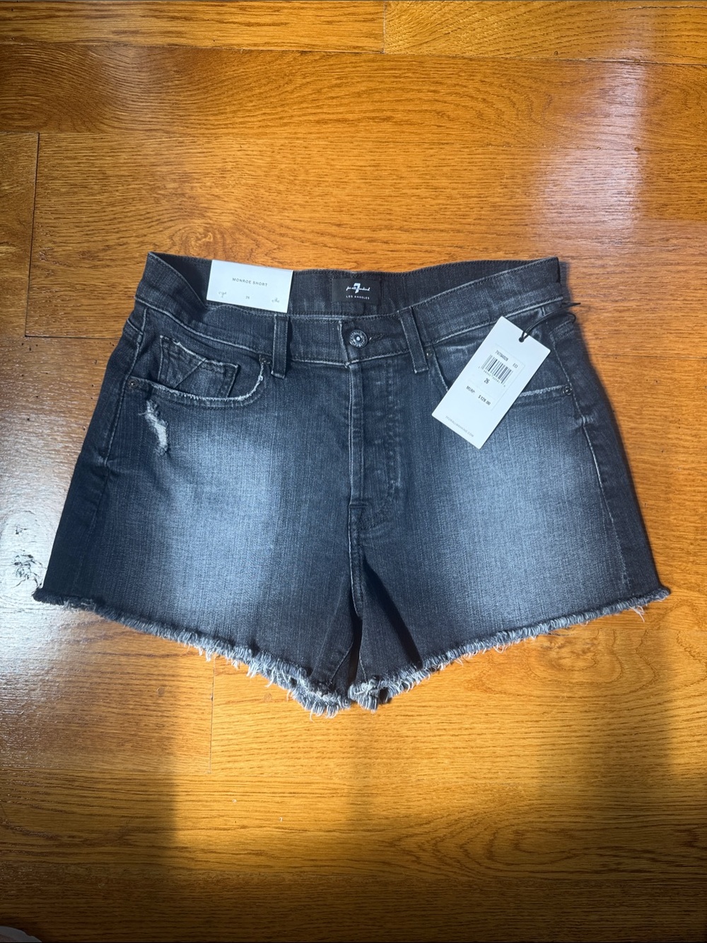7 For All Mankind Black Washed Denim Cutoff Shorts NWT